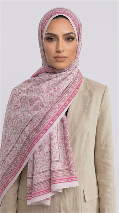 PETRA ETNİK DESEN COTTON ŞAL -  KREM / PEMBE