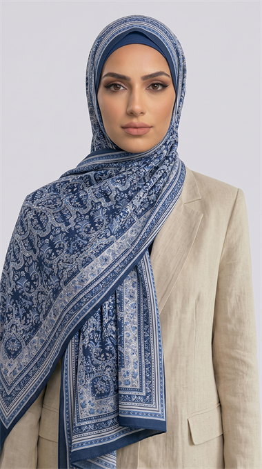 PETRA ETNİK DESEN COTTON ŞAL -  LACİVERT / KREM 
