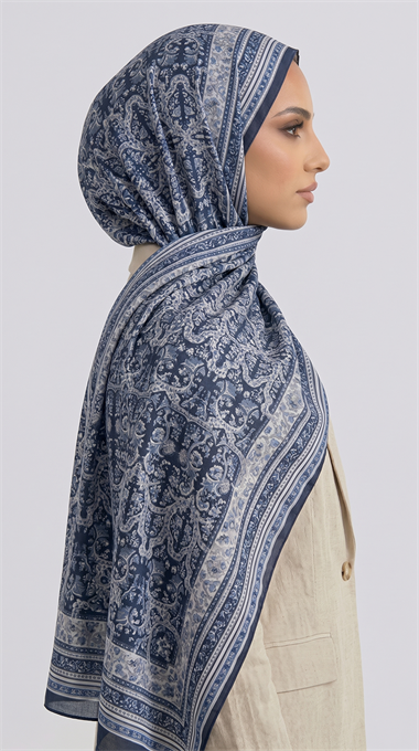PETRA ETNİK DESEN COTTON ŞAL -  LACİVERT / KREM 