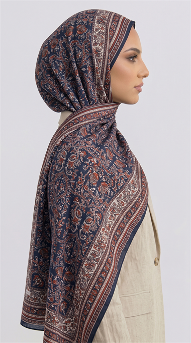 PETRA ETNİK DESEN COTTON ŞAL -  LACİVERT / KIRMIZI 