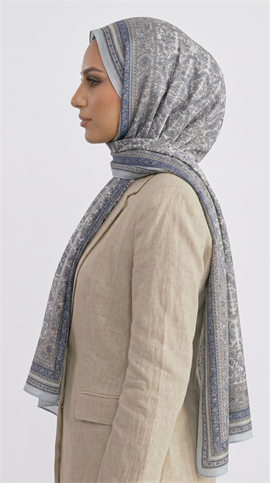 PETRA ETNİK DESEN COTTON ŞAL -  MAVİ  / BUZ MAVİSİ