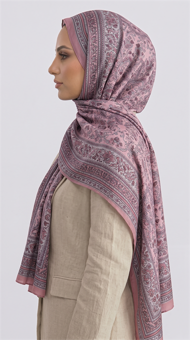 PETRA ETNİK DESEN COTTON ŞAL -  PEMBE / BEYAZ