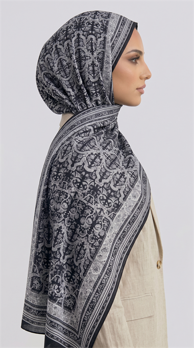 PETRA ETNİK DESEN COTTON ŞAL -  SİYAH / GRİ 