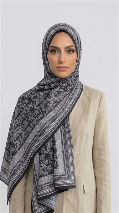 PETRA ETNİK DESEN COTTON ŞAL -  SİYAH / GRİ 