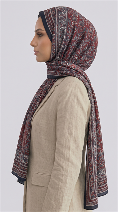 PETRA ETNİK DESEN COTTON ŞAL -  SİYAH / KIRMIZI