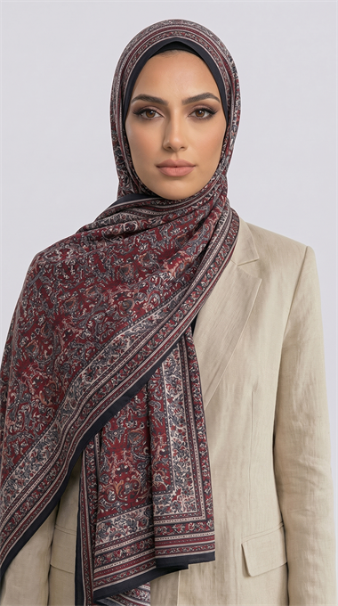 PETRA ETNİK DESEN COTTON ŞAL -  SİYAH / KIRMIZI