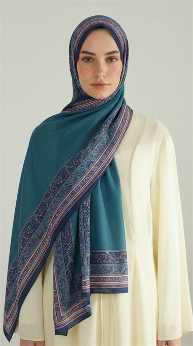 PETRA ETNİK DESEN COTTON ŞAL -   TURKUAZ / PEMBE