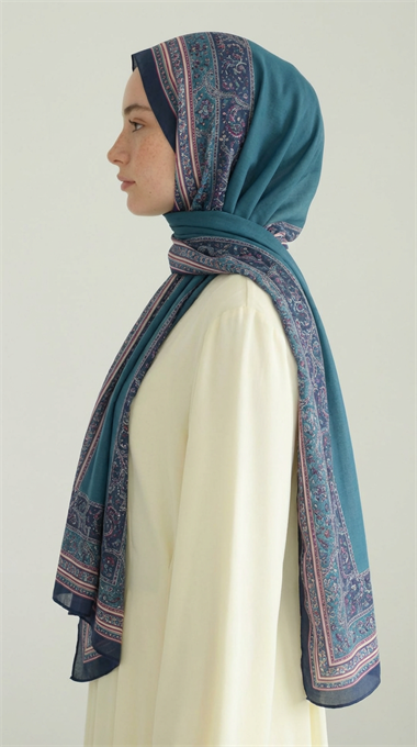 PETRA ETNİK DESEN COTTON ŞAL -   TURKUAZ / PEMBE