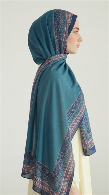 PETRA ETNİK DESEN COTTON ŞAL -   TURKUAZ / PEMBE