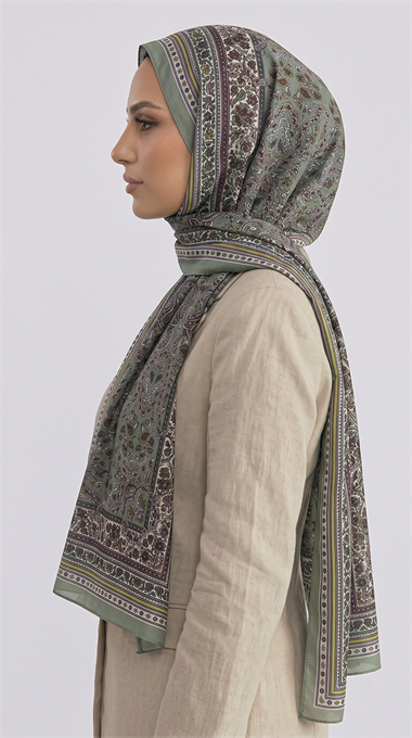 PETRA ETNİK DESEN COTTON ŞAL -  YEŞİL / KREM