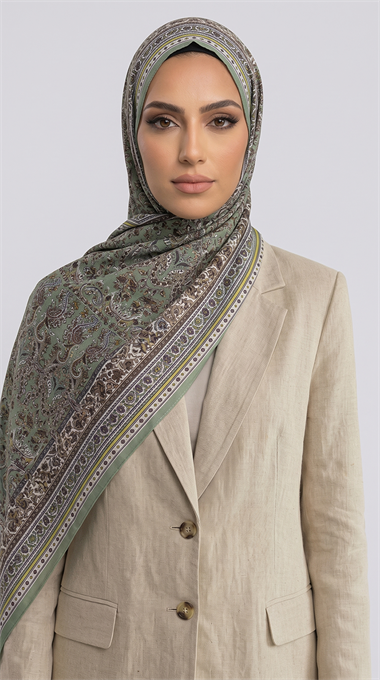 Karaca EşarpCOTTON ŞAL PETRA ETNİK DESEN COTTON ŞAL -  YEŞİL / KREM