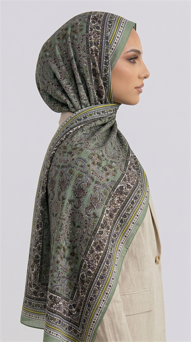 PETRA ETNİK DESEN COTTON ŞAL -  YEŞİL / KREM