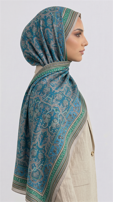 PETRA ETNİK DESEN COTTON ŞAL -  YEŞİL / TURKUAZ