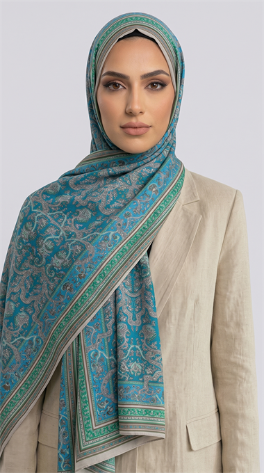PETRA ETNİK DESEN COTTON ŞAL -  YEŞİL / TURKUAZ