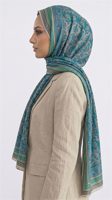 PETRA ETNİK DESEN COTTON ŞAL -  YEŞİL / TURKUAZ