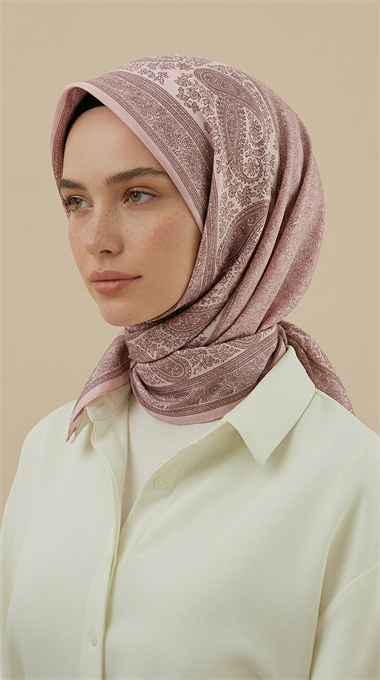 RAVENA DESENLİ 120*120 CM İPEK ŞİFON EŞARP -TOZ PEMBE