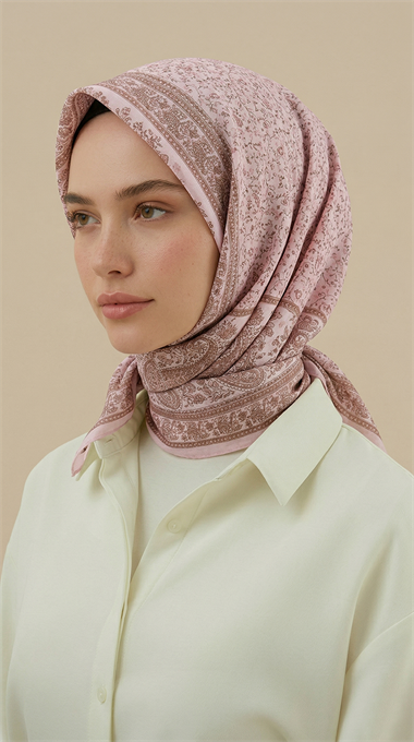 RAVENA DESENLİ 120*120 CM İPEK ŞİFON EŞARP - PEMBE