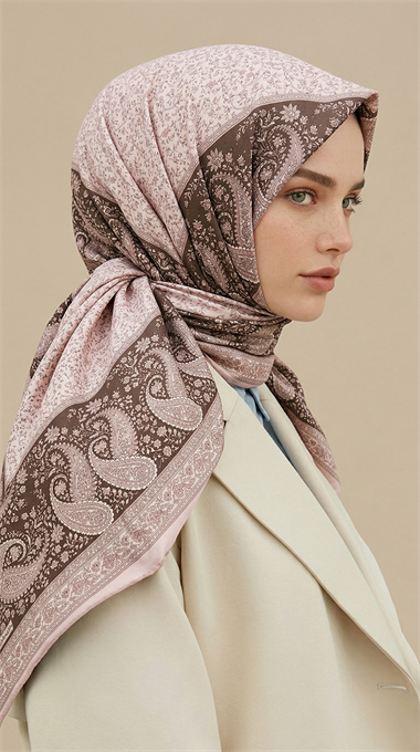 RAVENA DESENLİ 120*120 CM İPEK ŞİFON EŞARP - KAHVERENGİ
