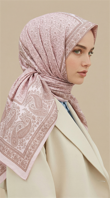 RAVENA DESENLİ 120*120 CM İPEK ŞİFON EŞARP - PEMBE
