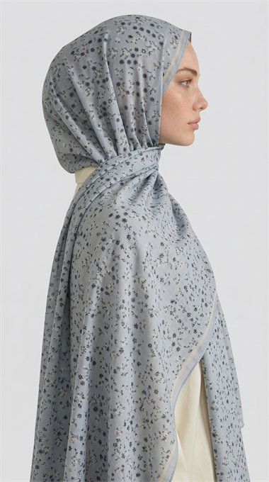 ROSA DESENLİ VUAL İPEK ŞAL - BEBE MAVİSİ
