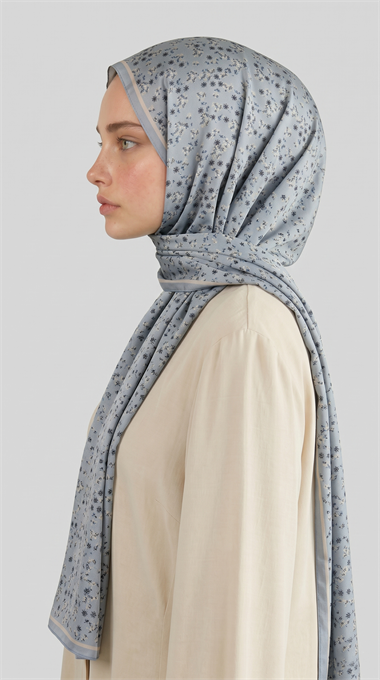 ROSA DESENLİ VUAL İPEK ŞAL - BEBE MAVİSİ