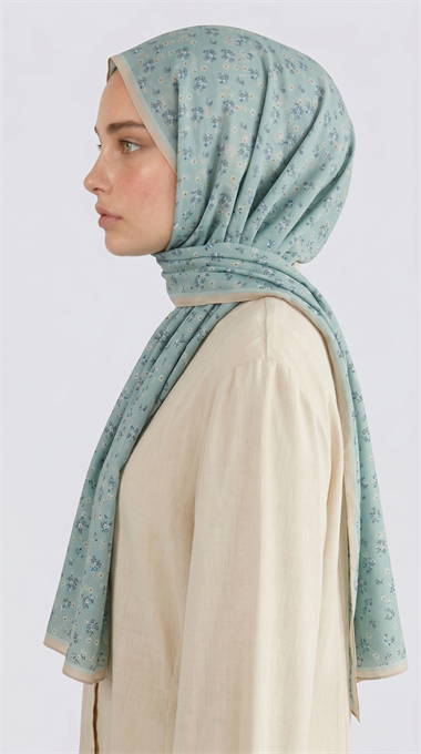 ROSA DESENLİ VUAL İPEK ŞAL - SU YEŞİLİ