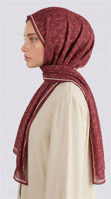ROSA DESENLİ VUAL İPEK ŞAL -KIRMIZI