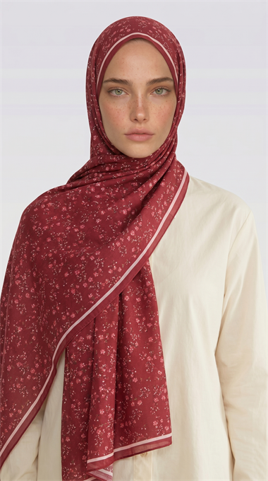ROSA DESENLİ VUAL İPEK ŞAL -KIRMIZI