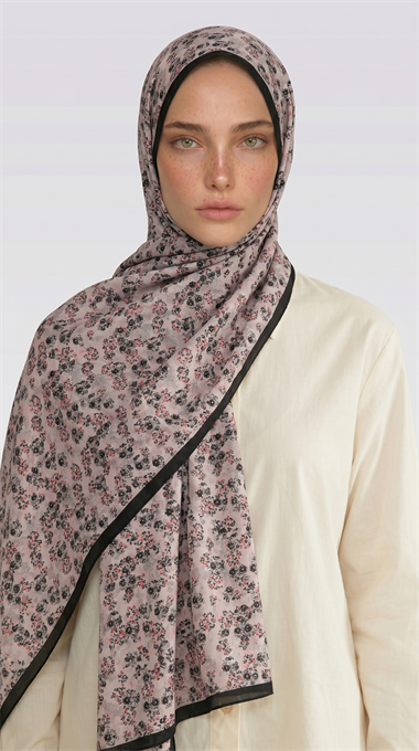 ROSA DESENLİ VUAL İPEK ŞAL - KREM 