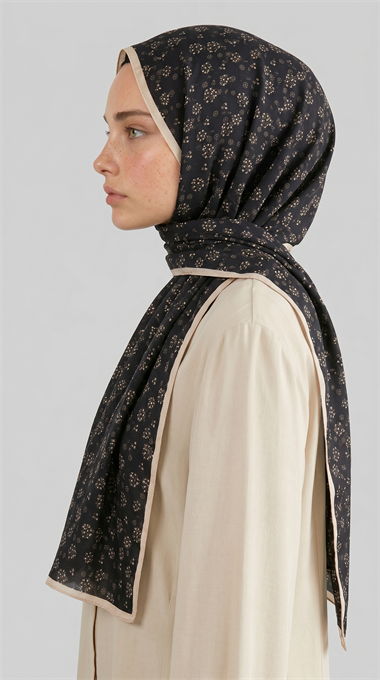 ROSA DESENLİ VUAL İPEK ŞAL - SİYAH / KREM