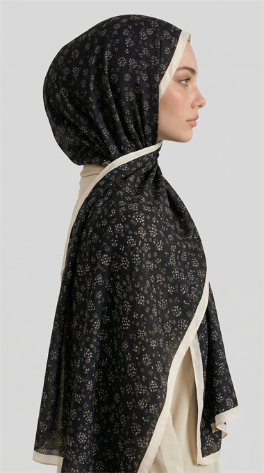 ROSA DESENLİ VUAL İPEK ŞAL - SİYAH / KREM