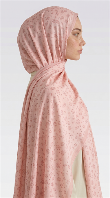 ROSA DESENLİ VUAL İPEK ŞAL -TOZ PEMBE