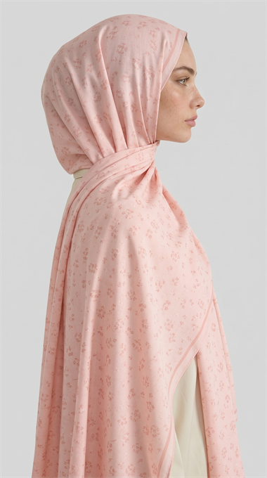 Karaca EşarpHİNT İPEĞİ ROSA DESENLİ VUAL İPEK ŞAL - TOZ PEMBE