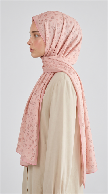 Karaca EşarpHİNT İPEĞİ ROSA DESENLİ VUAL İPEK ŞAL -TOZ PEMBE
