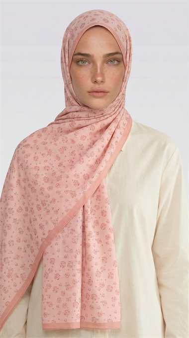 ROSA DESENLİ VUAL İPEK ŞAL -TOZ PEMBE