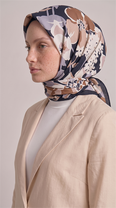 ROSELLE COTTON EŞARP -  KAHVERENGİ / SİYAH 