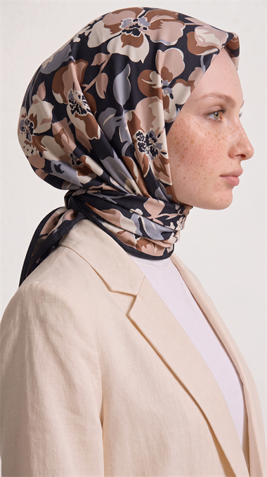 ROSELLE COTTON EŞARP -  KAHVERENGİ / SİYAH 