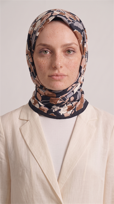 ROSELLE COTTON EŞARP -  KAHVERENGİ / SİYAH 