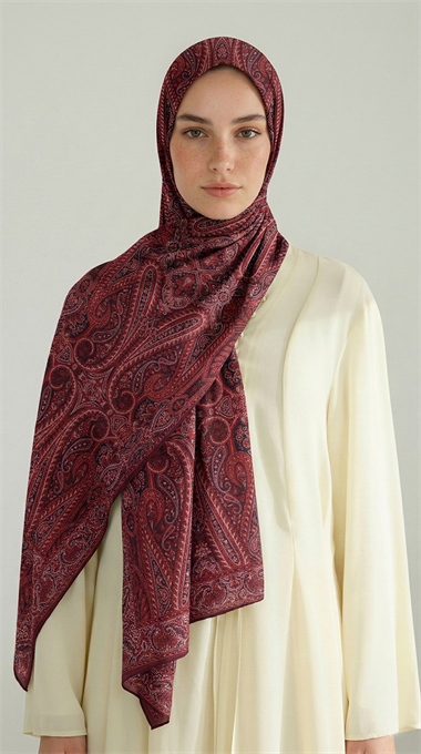 ROYAL ETNİK DESEN COTTON ŞAL  - BORDO / PEMBE