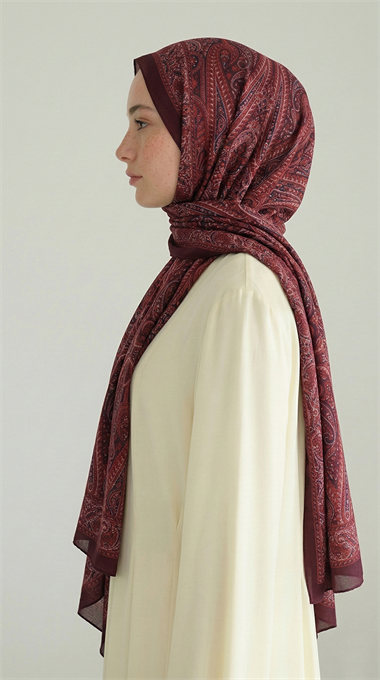 ROYAL ETNİK DESEN COTTON ŞAL  - BORDO / PEMBE