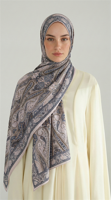 ROYAL ETNİK DESEN COTTON ŞAL - GRİ / SARI