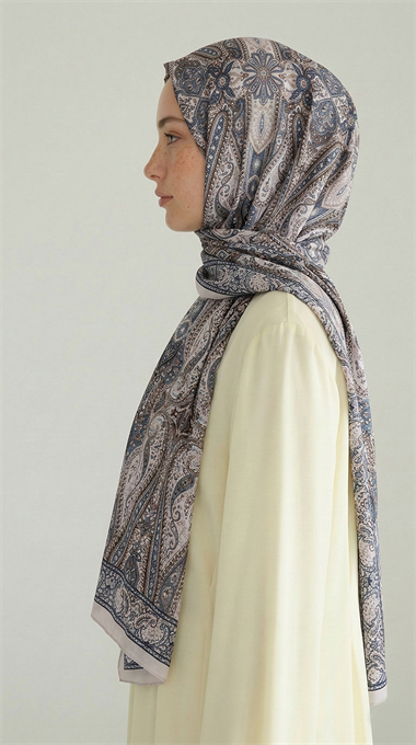 ROYAL ETNİK DESEN COTTON ŞAL - GRİ / SARI