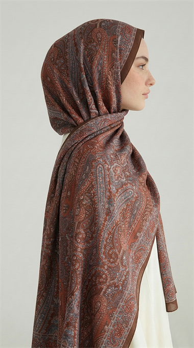 ROYAL ETNİK DESEN COTTON ŞAL - KAHVERENGİ