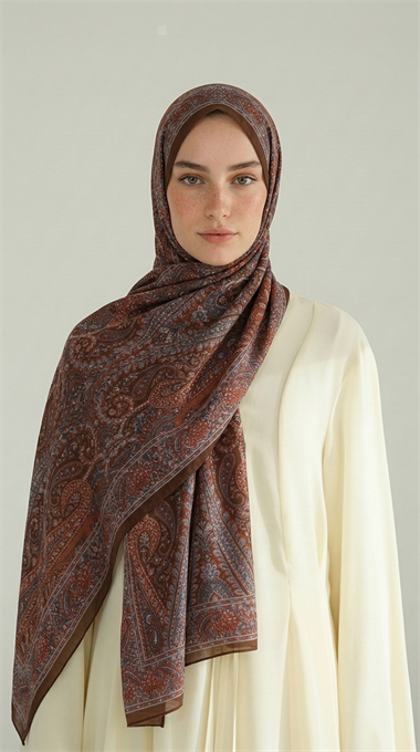 ROYAL ETNİK DESEN COTTON ŞAL - KAHVERENGİ