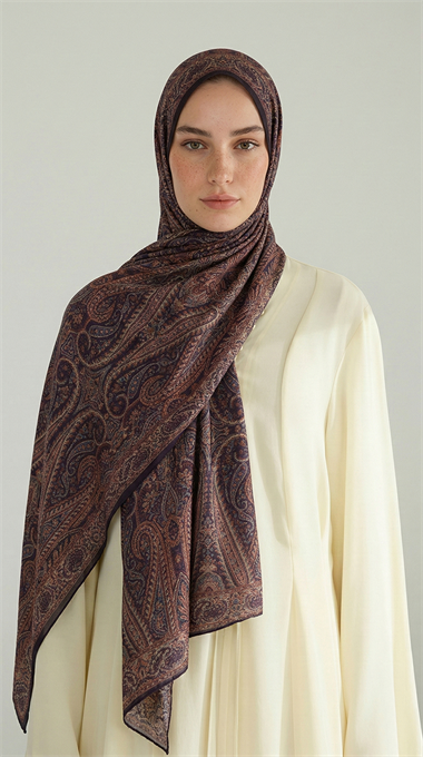 ROYAL ETNİK DESEN COTTON ŞAL - KAHVERENGİ / ACI KAHVE