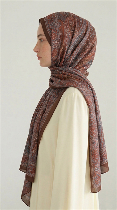 ROYAL ETNİK DESEN COTTON ŞAL - KAHVERENGİ