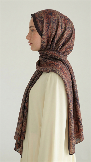 ROYAL ETNİK DESEN COTTON ŞAL - KAHVERENGİ / ACI KAHVE