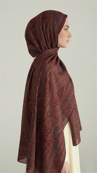 ROYAL ETNİK DESEN COTTON ŞAL - LACİVERT / BORDO 