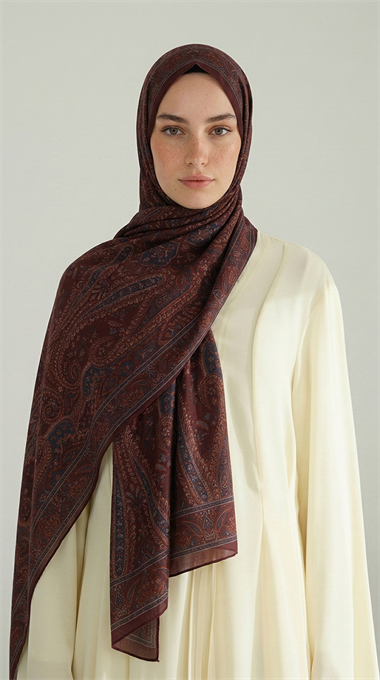 ROYAL ETNİK DESEN COTTON ŞAL - LACİVERT / BORDO 
