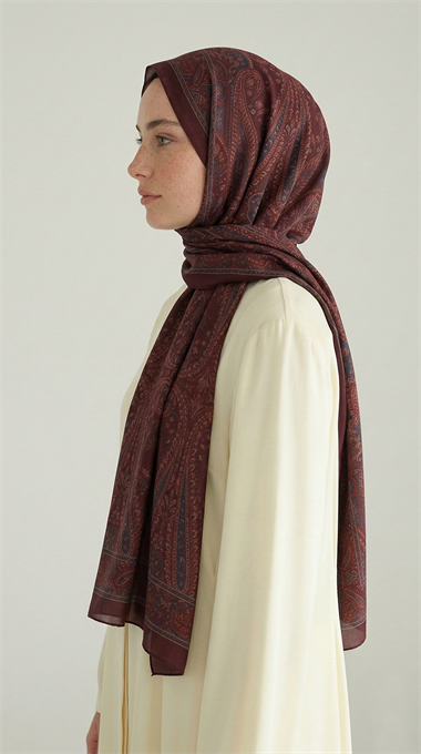 ROYAL ETNİK DESEN COTTON ŞAL - LACİVERT / BORDO 